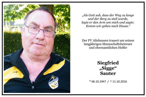 Nachruf für Siegfried "Sigge" Sauter