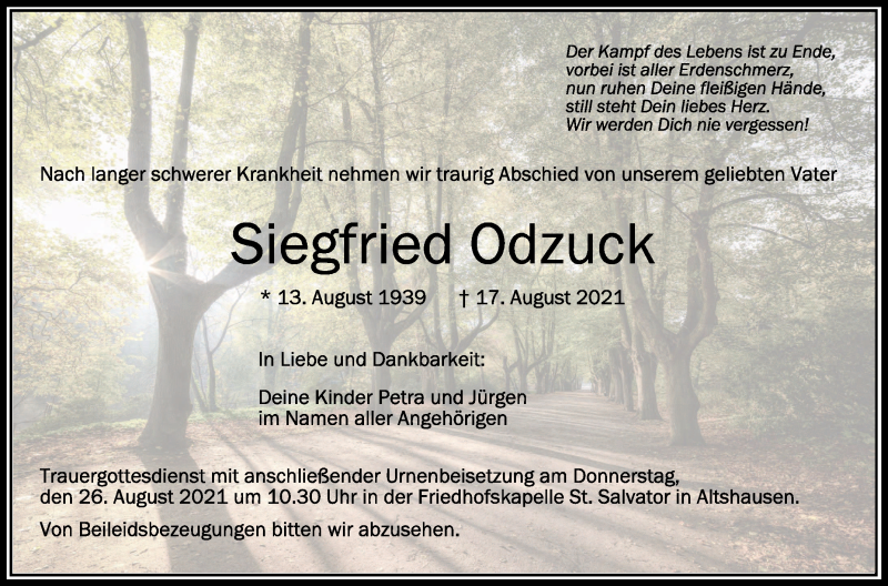 Ehrenmitglied Siegfried Odzuck ist verstorben